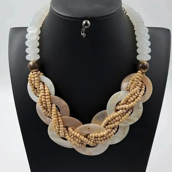 Fashion Accessories | 2 pieces | Earrings &Necklace | Off White, tan, brown - Picture 3 of 6